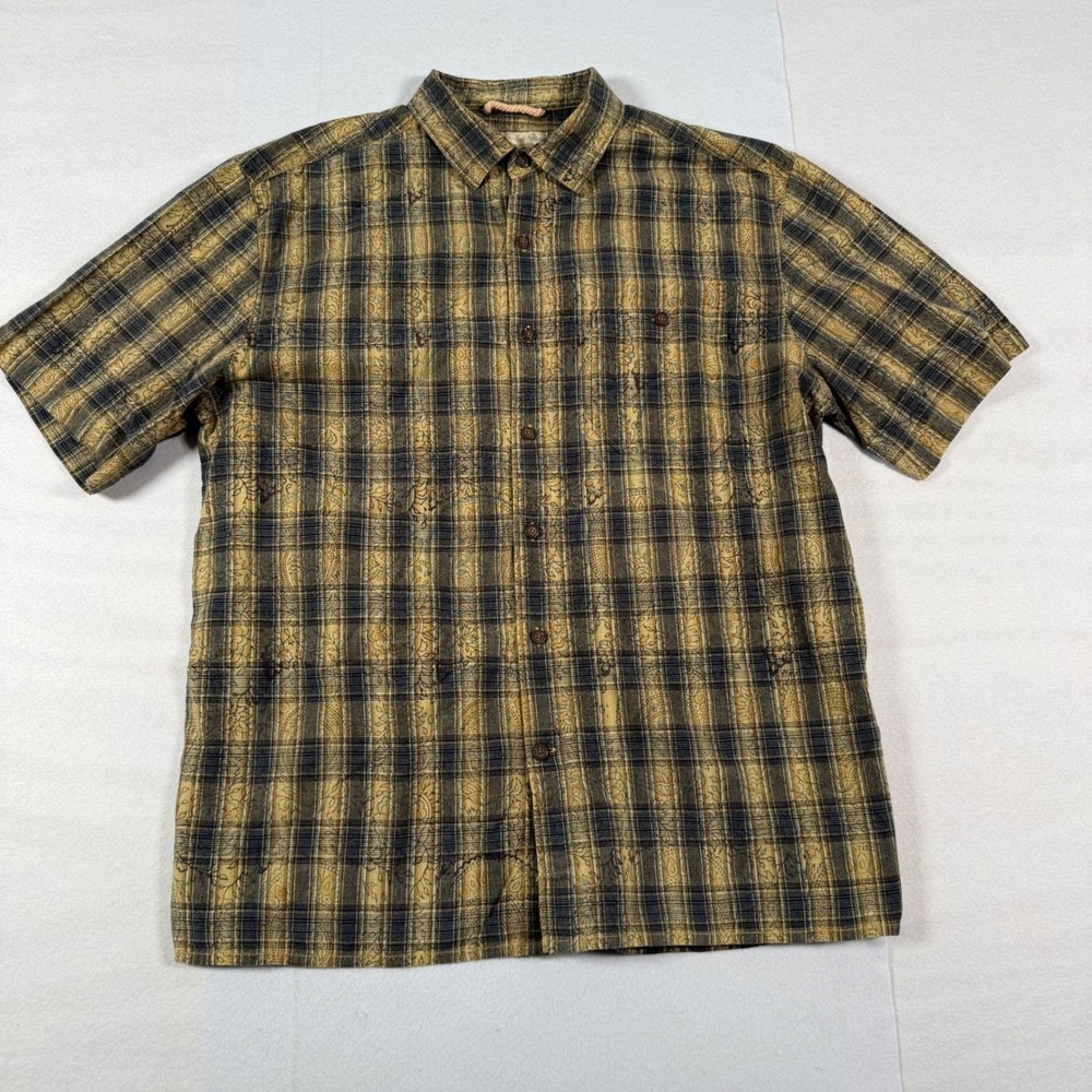 The Territory Ahead Mens Large Plaid Paisley Button Up Shirt Short Sleeve Cotton